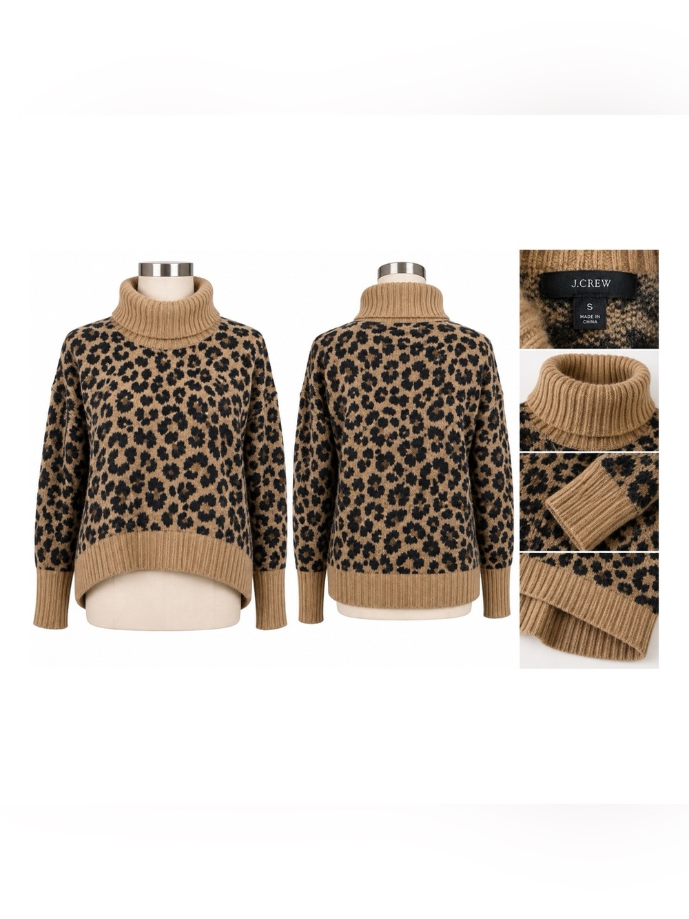 J.Crew Leopard Print Turtleneck Sweater Women’s Small Tan Black